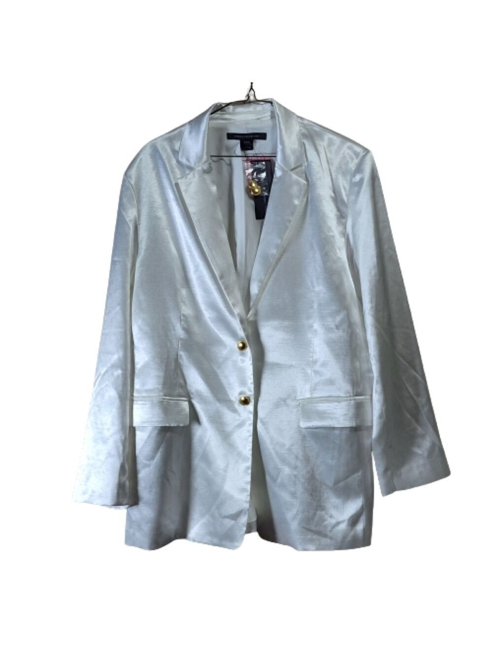 French connection satin tailored blazer color white size US12